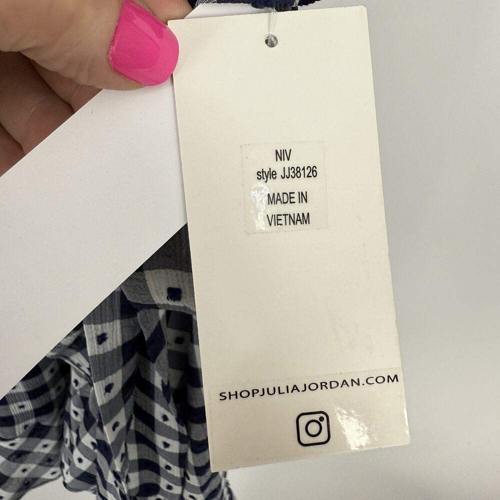 Julia Jordan Faux Wrap Dress size 16 Blue Check Ruffled Hem Feminine NWT - Picture 13 of 15